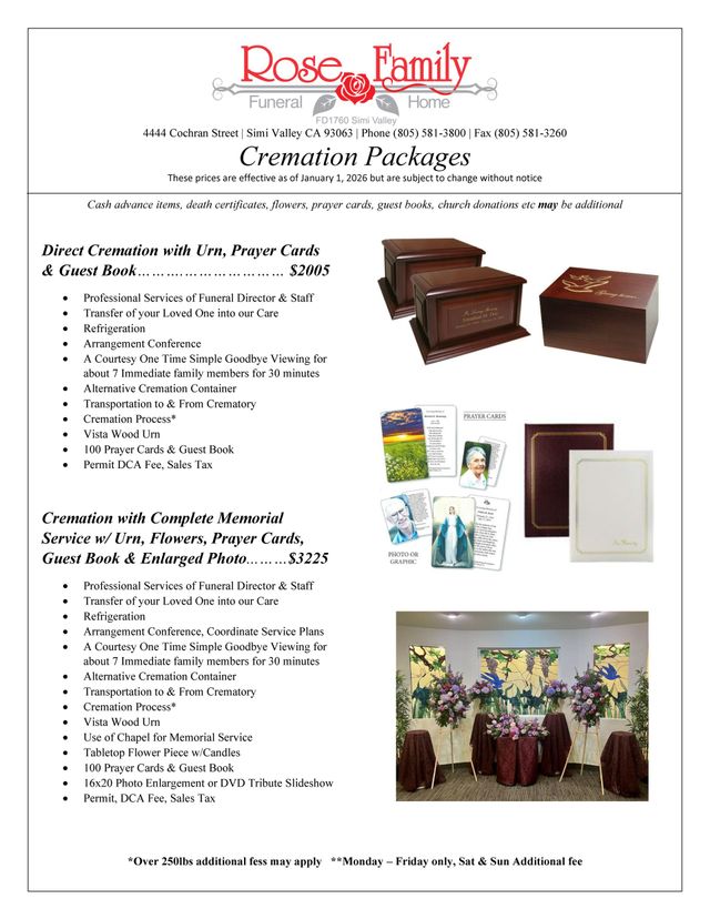 Package Pricing | Rose Family Funeral Home & Cremation